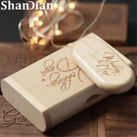 SHANDIAN darmowe LOGO drewniane + pudełko USB 2.0 Pen drive 4GB 16GB 32GB 64GB 128GB pamięć Flash Drive fotografia ślubna prezent 4
